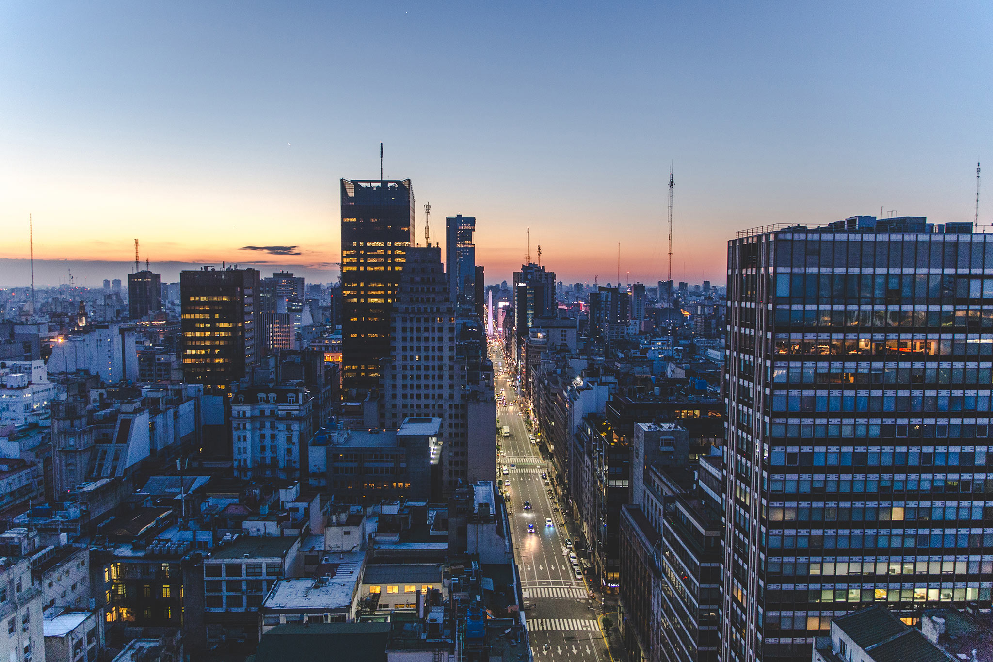 Veduta aerea di Buenos Aires al tramonto